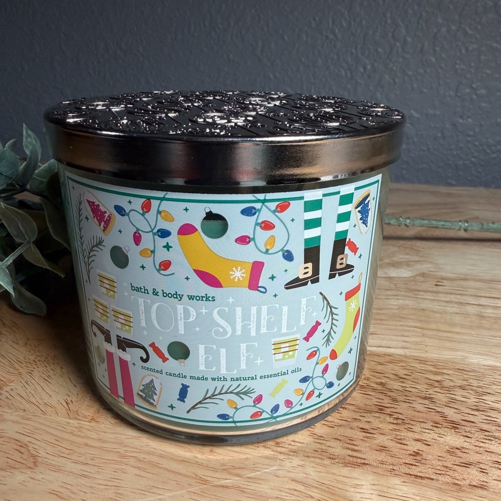 Bath & Body Works 3-Wick Top Shelf Elf Candle with Decorative Silver Lid